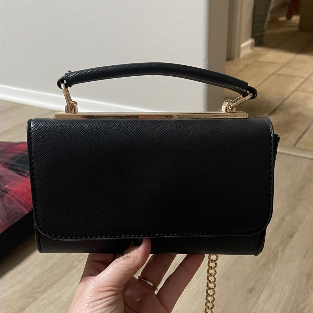 Call It Spring Black Mini Top-Handle Crossbody with Gold Hardware